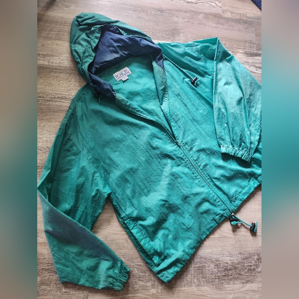 HONORS Vintage 1990s Teal Drawstring Windbreaker Jacket Read Description